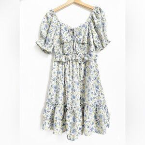 Women's Floral Print Ruffle Tiered Mini Dress Smocked Casual Vacation Summer
